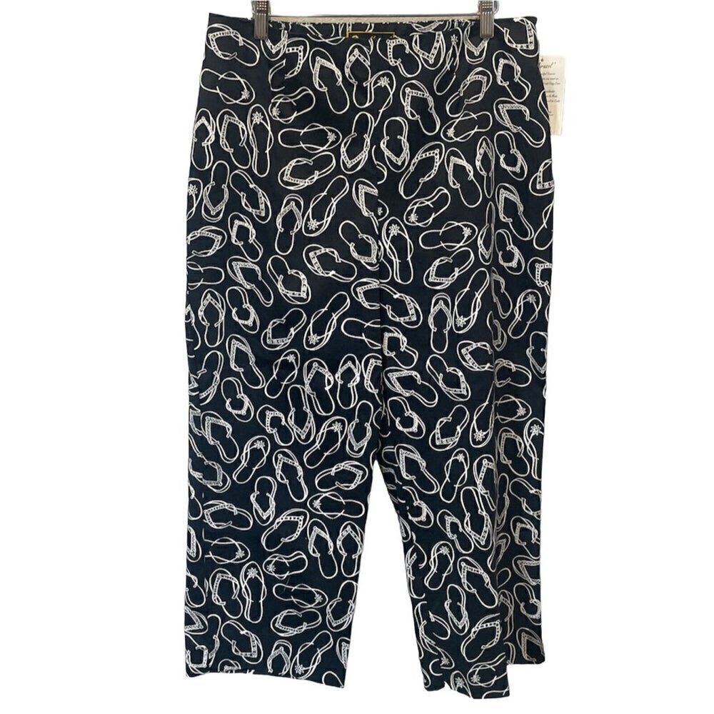 Mirasol Womens Pants Large Stretch Elastic Waist USA Blue Flip Flops Vacation